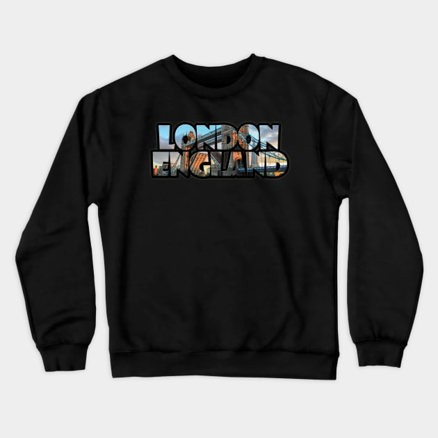 London, England Label with Tower Bridge Crewneck Sweatshirt by gorff